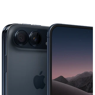 Linha iPhone Duo — Céu noturno, detalhe da tela e das câmeras, imagem ilustrativa